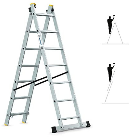 Echelle Transformable 2 Plans StablePro 2x7 marches Aluminium Extensible coulissante, 3 Positions, Hauteur Travail Max 4,25m, Garantie 5 Ans, Hostrom