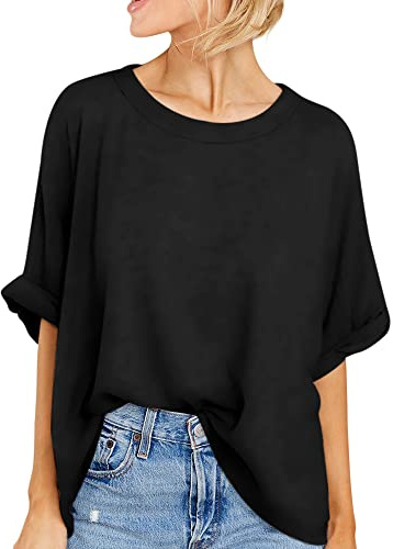 GeGekoko Women Oversized T-Shirt Summer Casual Short Sleeve Loose Tee Tops Black