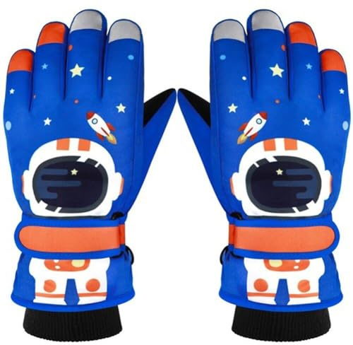 Fituenly Waterproof Winter Gloves for Kids Cute Space Astronaut Breathable Windproof Snow Ski Gloves Toddler Snowboard Gloves Kids Mittens for Boys Girls
