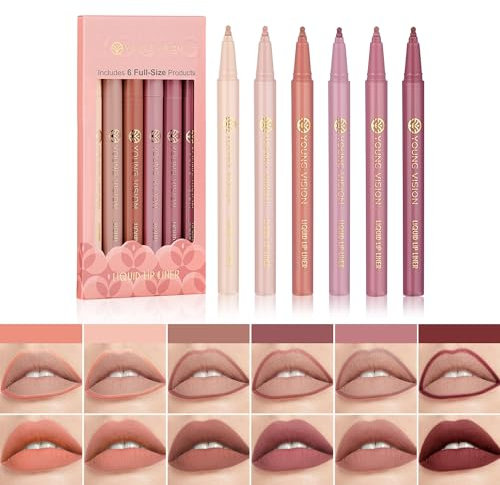 6 Pcs Liquid Lipliner Set, Nude Matte Shades Red Lip Liner, Lip Stain Tint Waterproof Longlasting Matte Lipliner Gift Set (Set B)