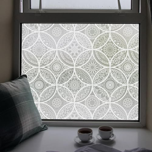 dktie Window Film Vinyl Non Adhesive Privacy Film Stained Glass Window Film for Bathroom Shower Door Heat Control Anti UV 90x200cm White