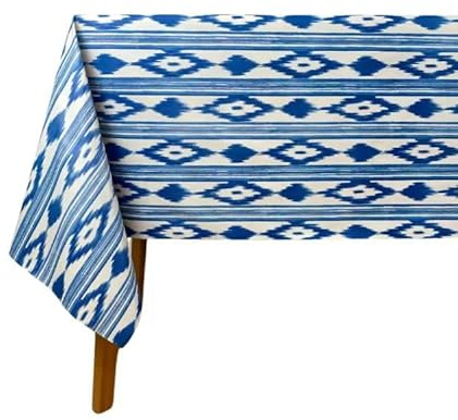 Hulehule Tex - Mantel de Hule Huletec con Estampado mallorquina Azules y Blanco. Composición 100% PVC - Impermeable Anti Manchas - Balearic (140_x_100_cm)