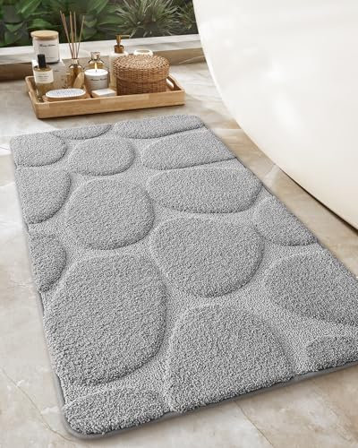 COLOR&GEOMETRY Badematte Badteppich rutschfest Waschbar, 44 x 76 cm Absorbierende Badvorleger Weiche Badezimmerteppich, Badematte Grau für Badezimmer, Dusche, Badewanne, Waschküche