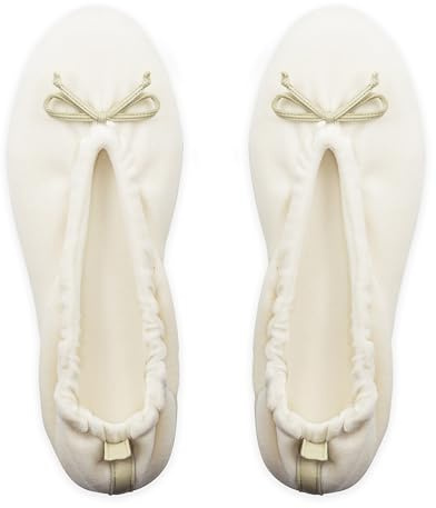 GLOVE STORY Pantuflas Bailarina de Interior para Mujer en Terciopelo con Suela de Cuero Suave - Material Suave y Cómodo - Pantuflas Bailarina Suaves para Mujer - Hechas a Mano (Beige L)