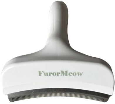 FurorMeow Pet Deshedding Tool with Curve Blade, Cat Grooming Brush, Tight V-shaped Teeth Shedding Comb for Cats and Dogs (White, Large)