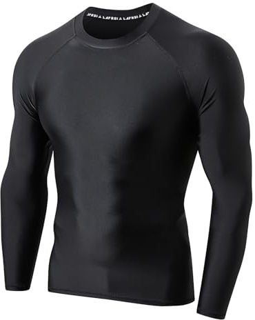 LAFROI Camiseta de Manga Larga para Hombre, protección Solar UPF 50+, de compresión, BJJ, para natación, protección contra erupciones Black Size LG