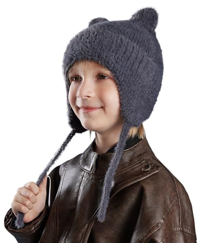 YAMEE Wintermütze Kinder Ohrenschutz Warme,Strickmütze für Jungen Bequeme und Weiche,Beanie Mütze für Mädchen Niedliche Winddicht,Skimütze für Unisex-Kinder Outdoor-Aktivitäten