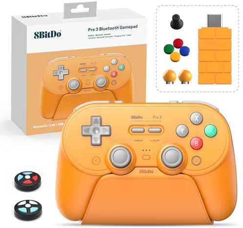 8Bitdo Pro 3 Controller Bluetooth con Joystick TMR, Pulsanti ABXY Intercambiabili, Pulsanti Posteriori Pro, Dock Ricarica, Grilletti Effetto Hall per Switch/Switch 2, Windows, Apple, SteamOS, Android
