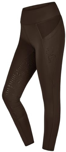 Equinate Leggings da equitazione da donna Cleo – comodi pantaloni da equitazione con imbottitura completa Grip per cellulare e tasca con zip – traspiranti, elastici antiscivolo, marrone, 48