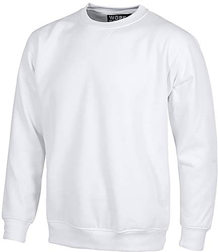 WORKTEAM Sudadera Cuello Redondo con Costura Reforzada en Cuello (280 g/m2), Puños y Cintura Elásticos, Ideal Trabajo, Tiempo Libre.. Unisex Blanco L