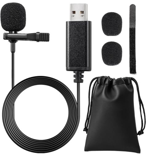 Microphone USB, Gyvazla omnidirectionnel condensateur Lavalier Clip On Mic pour ordinateur, ordinateur portable, podcast, interviews, chant réseau, Skype, MSN, enregistrement vidéo audio [Plug and