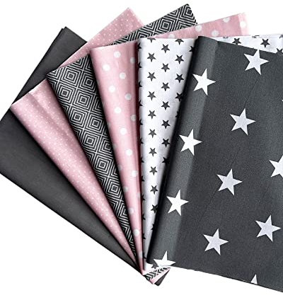 babrause® Stoffpaket Patchwork Baumwollstoffe 12 x (25x35cm) rosa grau weiß - Stoffe - Punkte, Sterne, Rauten, Pünktchen, Sterne