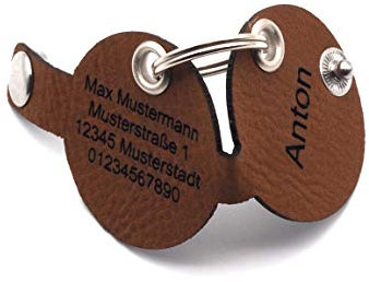 CopterFarm Hundemarkentasche mit Druckknopf Gravur Braun | Rund - Birne | gefertigt aus Kunstleder | beidseitig graviert | Durchmesser ca. Ø30mm (Rund)