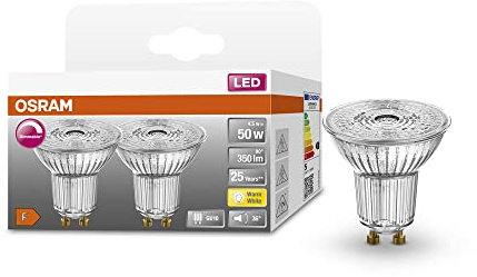 OSRAM Superstar Reflektorlampe für GU10-Sockel, klares Glas ,Warmweiß (2700K), 350 Lumen, Ersatz für herkömmliche 50W-Leuchtmittel, dimmbar, 2-er Pack, Klar