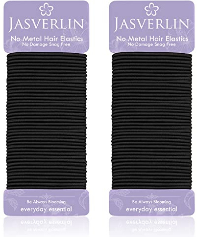 JASVERLIN Small Hair Elastics, Black Hair Ties Ponytail Holder Fine Thin Medium Hair No Pull Long Lasting Braid Hair Styling Rubber Bands for Women 8-14 Girl Men 2mm 80 Pieces (Black)