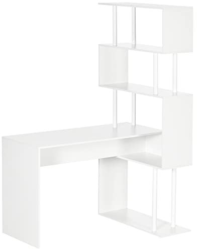 HOMCOM Eck-Schreibtisch mit Ablageböden, Computer-Schreibtisch, zeitgenössisches Design, L-Form, Holzregale, 120 x 80 x 176 cm, Weiß