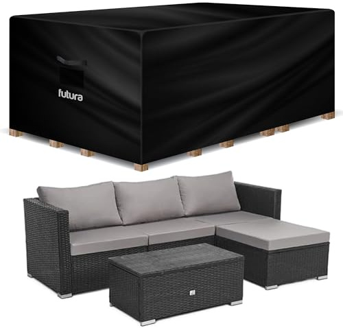 Futura Premium Rectangular Garden Furniture Covers Waterproof 270x180x89cm, Heavy Duty 600D Oxford Fabric Outdoor Table, Patio & Rattan Garden Furniture Covers, PVC Lined, Air Vents and UV Safe