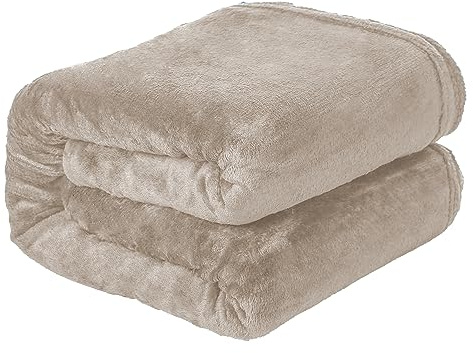 Etrexonline Manta de Franela Premium 100% Microfibra: Tacto Ultra Suave, Cálida y Mullida para Sofa, Cama y Sobrecama - Flannel Blanket de Calidad - 130x160cm Beige