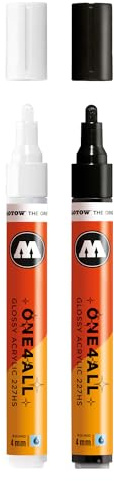 Molotow One4All 227HS akrylmärkpenna glansig uppsättning av 2 | 4,0 mm linjetjocklek, hög täckning och permanent, snabbtorkande, UV-beständig, påfyllningsbar, för nästan alla ytor
