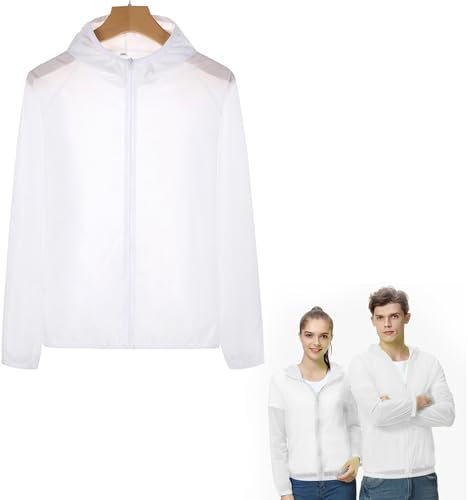 UPF 50+ UV Veste Longue Femme, T-shirt de randonnée,Sweat à Capuche de Protection Solaire,Veste Solaire Légère à Séchage Rapide Chemise (FR/ES, Alpha/lettres, L, Taille normale, Taille normale, Blanc)
