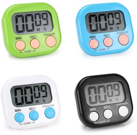Kasanni 4 StüCk KüChentimer Digital Eieruhr Digital Stoppuhr Kinder, Magnetisch Kurzzeitwecker Stoppuhr Digital, Mit Klappbarem StäNder Und Display, Geeignet Zum Kochen, Backen, Sport, Lernen