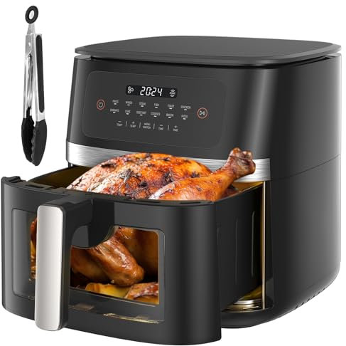 AKUNRUG Friggitrice ad aria calda, 8 l, XXL, 1800 W, friggitrice ad aria calda, 12 programmi Airfryer, Air Fryer con touch screen digitale a LED, per 6-10 persone, colore nero