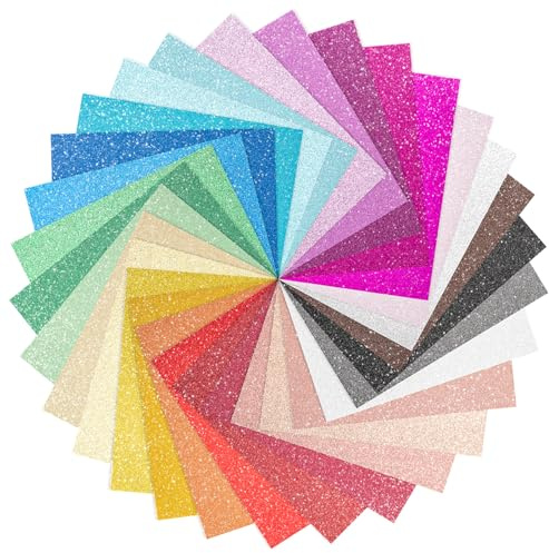 30 Pack Glitter Cardstock Paper Sheets, 30 Colors 6×8inch Shimmering Paper 250gsm/92lb For Arts and Crafts, Decorative, Weddings & Birthdays Invitations, Scrapbook Supplies (Glitter)