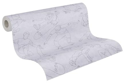 A.S. Création Tapet för barnrum Lilly & Luis - Non-woven tapet som är resistent mot skateboardlook - 10,05 m x 0,53 m - Grå - Tillverkad i Tyskland - 771741