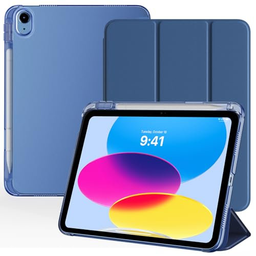 TiMOVO Case for iPad A16 11th Generation 2025 11 Inch/iPad 10th Generation 2022 10.9 Inch with Pencil Holder, Slim Stand Cover with Translucent Back, Support Touch ID, Auto Wake/Sleep, Abyss Blue