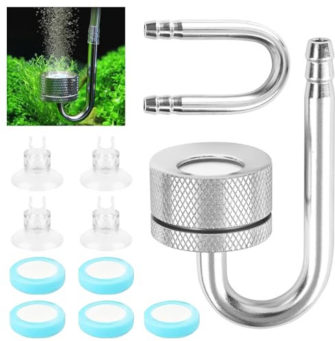CO2 Diffusor Aquarium, Aquarium Zerstäuber, CO2 Diffusor mit Saugnäpfen und U-Pipe, Kohlendioxid Diffusor Glasrohr Aluminiumlegierung Aquarium Bubbler Zubehör für Aquarium Süßwasserfischpflanzen