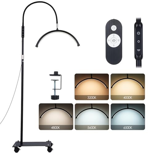 Tomshine Lámpara Cosmética de Media Luna– Lámpara de Pie Móvil con Ruedas, 192 LEDs, 5 Colores y 5 Niveles de Brillo, con Control Remoto y Pinza, para Extensión de Pestañas/Diseño de Uñas/Tatuaje