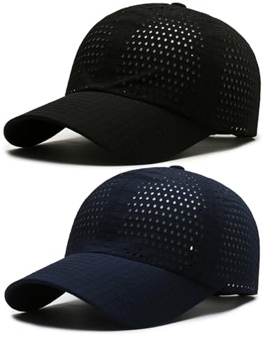 AYPOW 2 Packs Gorra de BéIsbol de Transpirable para Hombre, Gorra Running de Secado Rápido Malla, Gorro de Protección Solar Sombreros de Verano Viseras Plegable Ajustable Ligera al Aire Libre