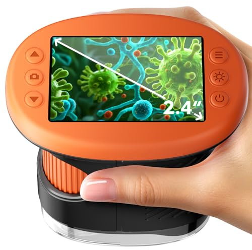 Odatay 4K 1000X Digital Microscope for Kids with Long Distance Viewing & 2.4 Screen, Portable Handheld Edu Toys for Kids Exploring Bugs Plants at Home Classroom & Outdoor Travel, Orange