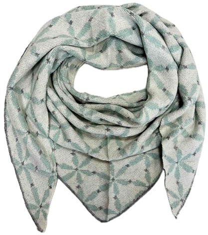 Jeamis Sciarpa a triangolo XXL, motivo floreale, calda, invernale, alla moda, per autunno e primavera, sciarpa triangolare, sciarpa tubolare in lana, beige menta, 160 x 48 cm