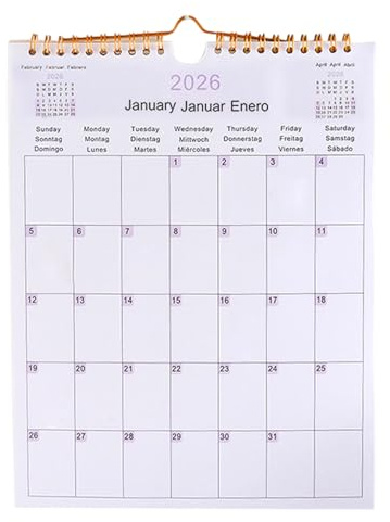 Pysselkalender 2026-2026 år kalender | 12 månader spolar flerspråkig kalender för arbetsplats | Modern dekorationsplanerare för sovrum sovrum vardagsrum klassrum