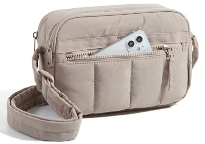 bagsmart Crossbody Bags for Women, 2.4L Anti Theft RFID Blocking Mini Puffy Cross Body Purse Shoulder Handbag for Travel Daily Hiking, Brown-small