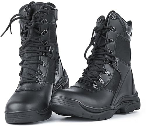 QAXZESA Bottes Tactiques d'hiver Montantes Hommes avec Fermeture éclair latérale, Bottes de Combat Militaires pour Garder au Chaud, Chaussures d'entraînement, de Patrouille et de randonnée.,Noir,38