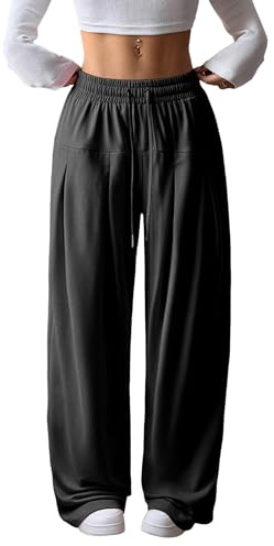 ZAFUL Womens Wide Leg Drawstring Sweatpants Spring Baggy Lounge Travel Pants Fashion Outfits 2026 Joggers Clothes Black M