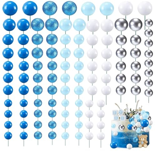 108 Pcs Cake Balls Decoration Cake Balloons Ball Cake Toppers Balloon Cake Toppers for Wedding Party (Powder Blue+Deep Blue+Light Blue+Silver+White)