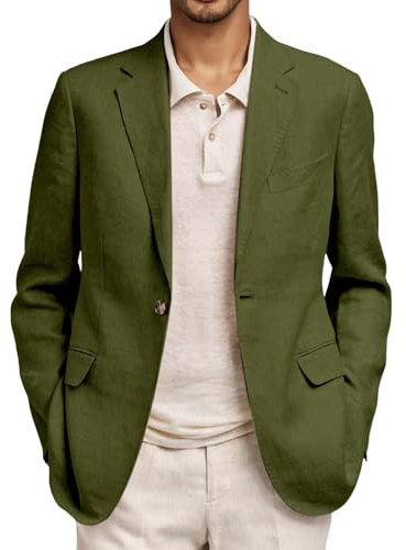 RUMAOZIA Sakko da uomo estivo in cotone e lino, blazer sottile, giacca leggera, giacca da lavoro, un bottone, cappotto sportivo, giacca da tempo libero, abito in lino, vestibilità regolare, giacca