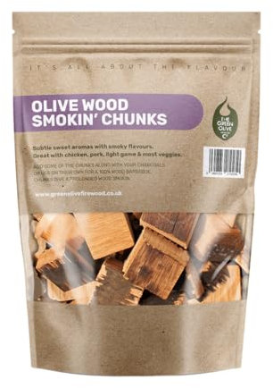 Green Olive Firewood Company - Olive Wood Chunks for Smoking, 5L (approx 1.6kg) BBQ Wood Chunks For use In BBQ's, Smokers - Flavoured Large Smoking Chips for Smoking Lamb, Chicken & Pork & Vegetables