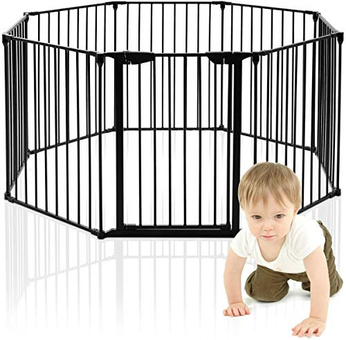 GOPLUS 8 Pcs Barrières de Sécurité Extensible à Pression Grill DIY Protection pour Bébé Animaux Cheminée Escalier en Fer 500x74,5cm (Noir)