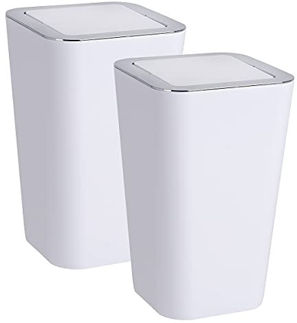 WENKO Schwingdeckeleimer Candy White 2er Set 2er Set, Abfallbehälter mit Schwingdeckel Weiß