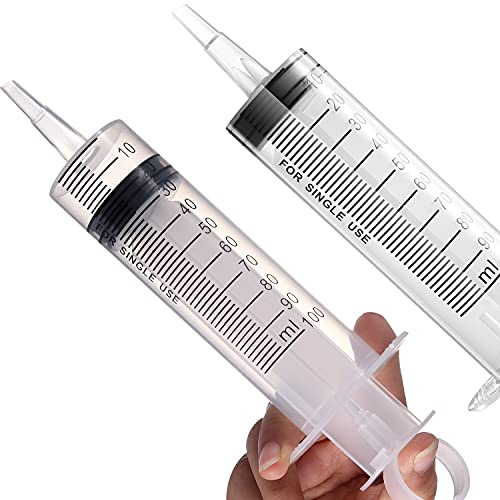 2 Pack Large Syringes (100 ML), Plastic Garden Industrial Syringes for Scientific Labs, Measuring, Watering, Refilling, Filtration Multiple Uses ,More Size Choice:150ML