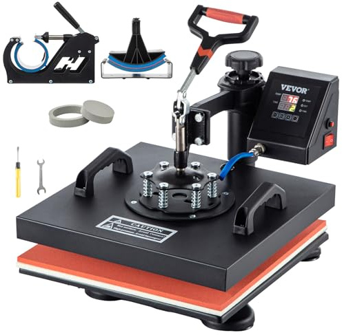 VEVOR 5 en 1 Nueva Máquina de Sublimación de Camiseta 38 X 38 cm Prensa de Transferencia de Calor Digital, Máquina de Prensa de Calor, Máquina de Transferencia de Calor con Placa Ajustable Negro