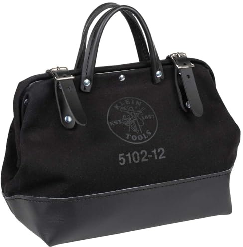 Klein Tools 5102-12 Heavy Duty Natürliche Leinwand Werkzeugtasche Werkzeugtasche Multifunktionstasche mit breiter Scharnieröffnung und Ledergriffen, 12 Zoll