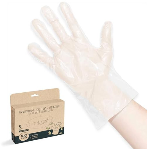 Plantvibes ® 100x Bio Einweghandschuhe Size-S | umweltfreundlich & zu 100% kompostierbar | Einmalhandschuhe aus pflanzlichem Material - perfekt für Lebensmittel 100 Stück