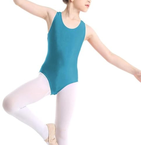 Prime fashions - Body per ragazze e bambine, per scuola, sport, danza, balletto, ginnastica, Turchese, 7-8 Years