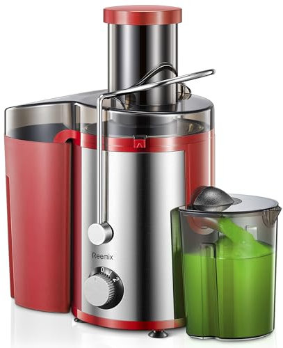 Juicer, Reemix Centrifugal Juicer Machines Whole Fruit and Vegetable, 3-inch Wide Mouth Juicer Extractor with 2 Speeds, Brush Included Easy to Clean (Red, 800W)