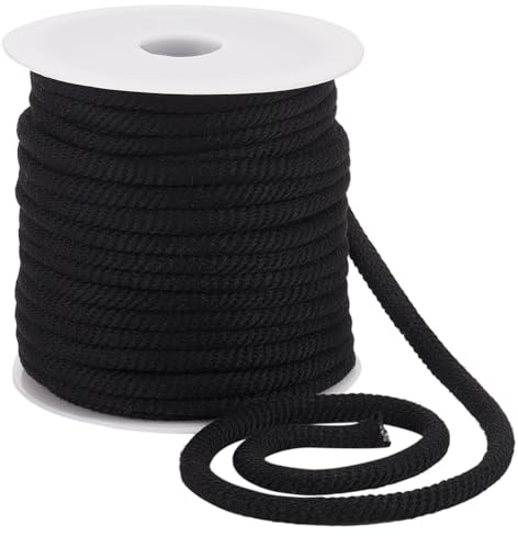 BENECREAT 25m Black Thread Cord, 6mm Polycotton Drawstring Replacement Soft Rope with Plastic Spool Braided Cord for Coats Pants Shorts Shoes Crafts